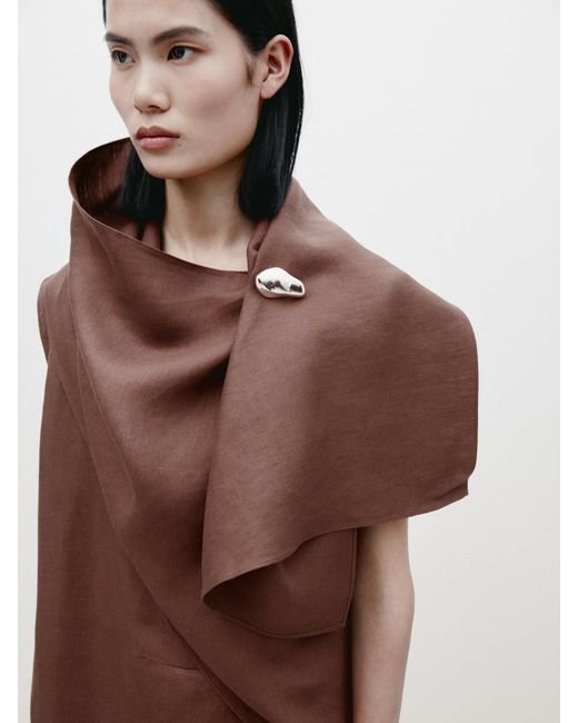 MASSIMO DUTTI Linen Midi Cape Dress in Brown | Lyst UK