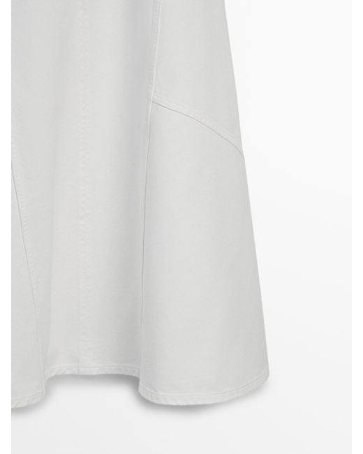 MASSIMO DUTTI White Denim Flounce Midi Skirt