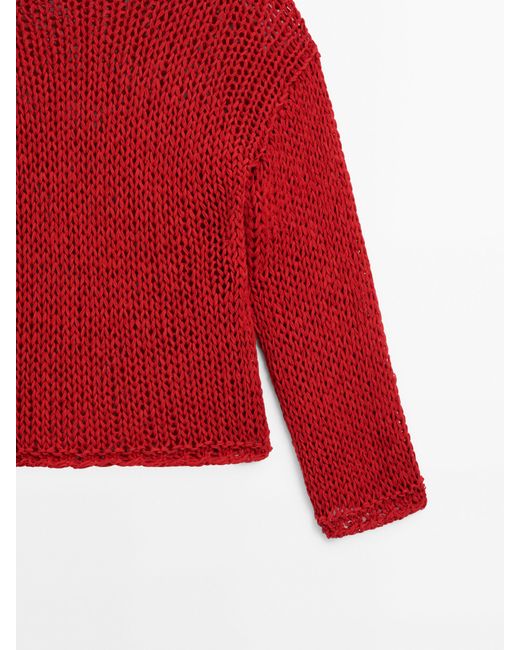 MASSIMO DUTTI Red Open-Knit Sweater