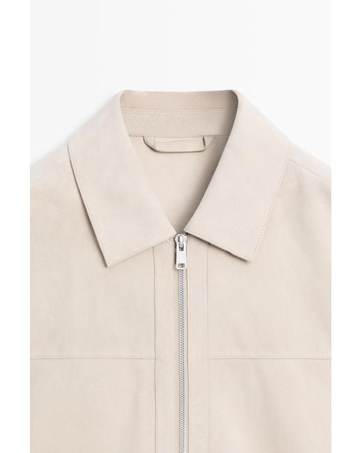 MASSIMO DUTTI Natural Suede Leather Jacket With Collar for men
