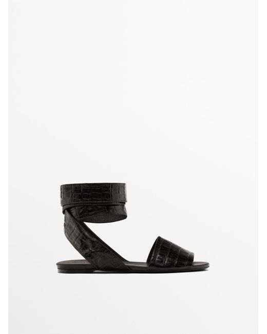 MASSIMO DUTTI Zachte Leren Sandalen Met Veters in het White