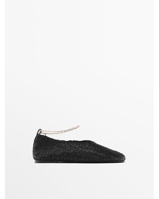 MASSIMO DUTTI White Braided Ballet Flats With Ankle Strap