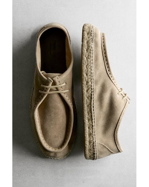 MASSIMO DUTTI White Split Leather Shoes With Moc Toe And Jute Sole for men