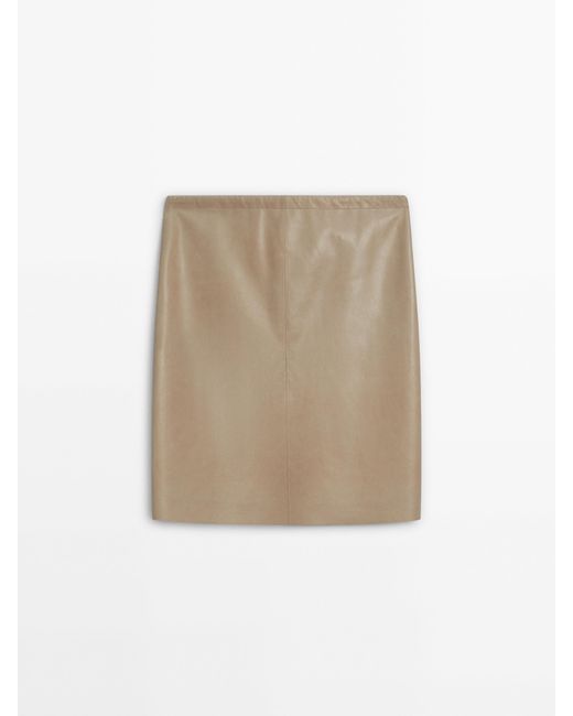 MASSIMO DUTTI White Nappa Leather Jogger Skirt