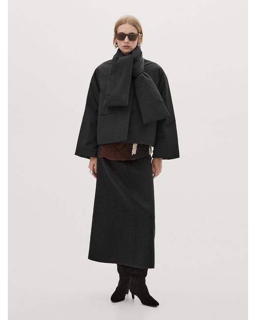MASSIMO DUTTI Black Buttoned Puffer Jacket With Scarf