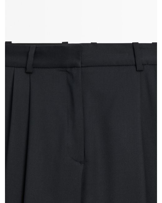 MASSIMO DUTTI White Pleated Extra Fine Wool Trousers