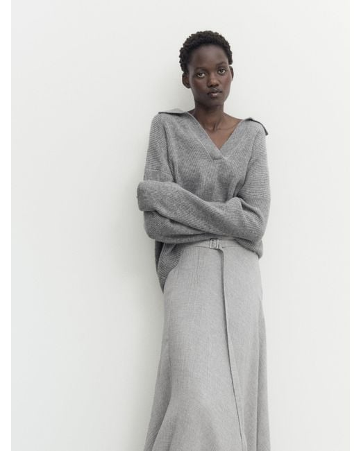 Falda Larga Vuelo Cinturón MASSIMO DUTTI de color Gray