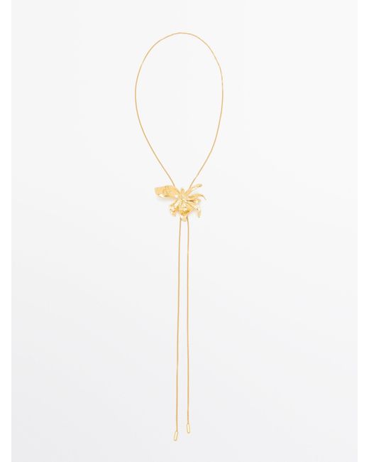 MASSIMO DUTTI White Long Adjustable Necklace With Flower Detail