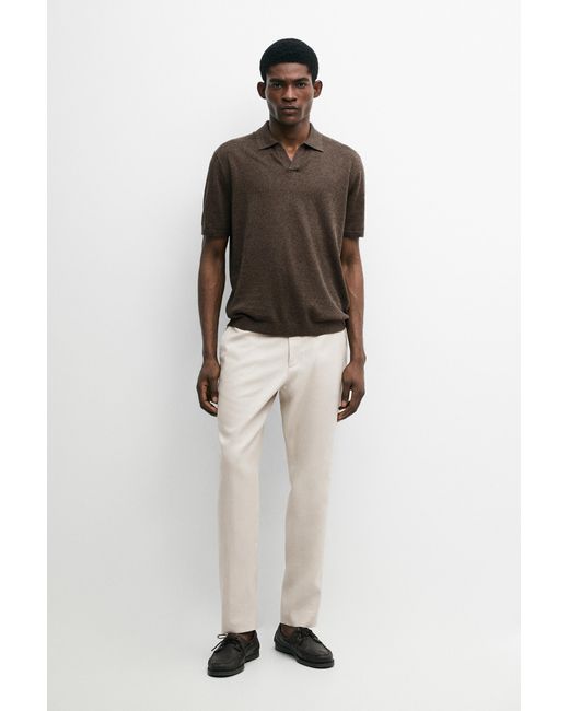 MASSIMO DUTTI White Tapered Fit Linen Trousers for men