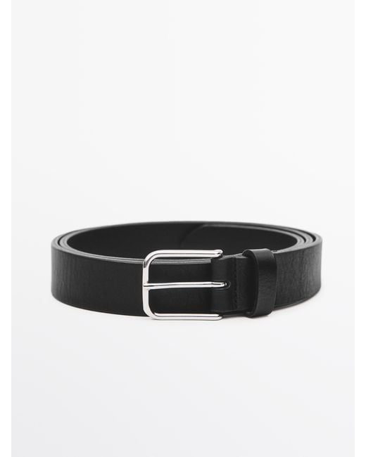 MASSIMO DUTTI Black Nappa Leather Belt for men