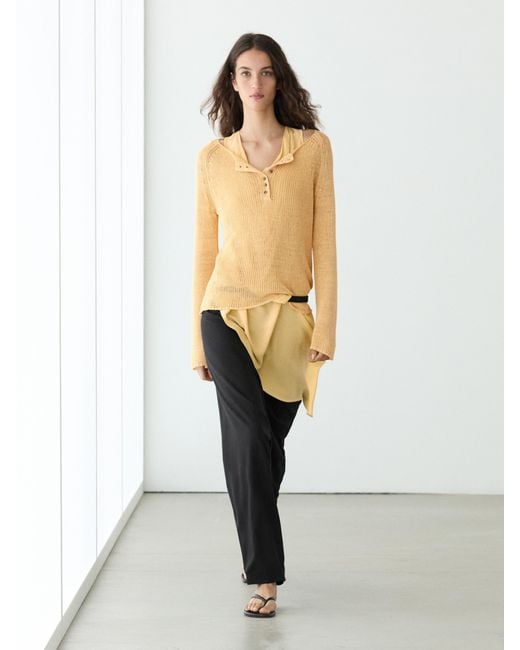 MASSIMO DUTTI Yellow Knit Sweater With Neck Detail