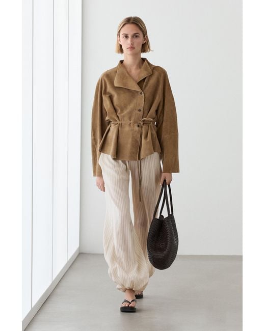 MASSIMO DUTTI Natural Suede Leather Jacket With Drawstring