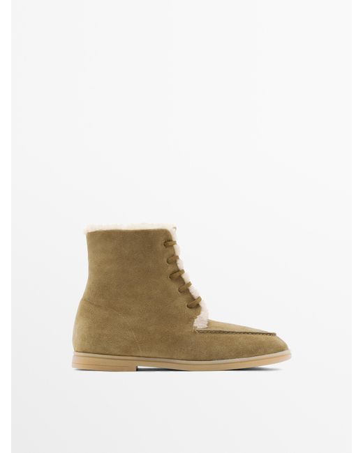 MASSIMO DUTTI Natural Flat Split Leather Ankle Boots With Lining