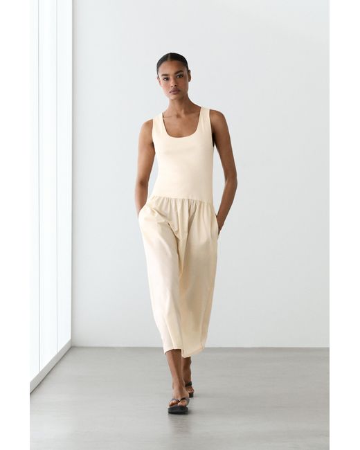 MASSIMO DUTTI White Cotton Blend Poplin Combined Dress