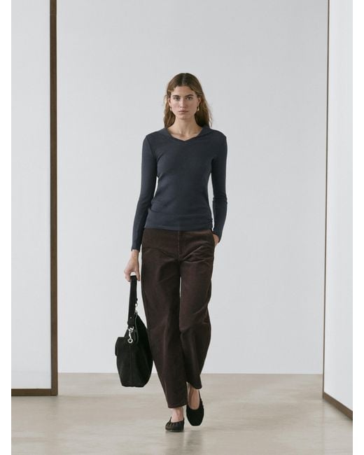 MASSIMO DUTTI Brown Barrel Fit Corduroy Trousers