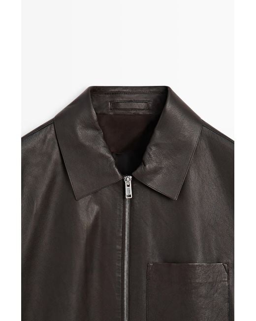 MASSIMO DUTTI Black Nappa Leather Jacket With Pocket for men