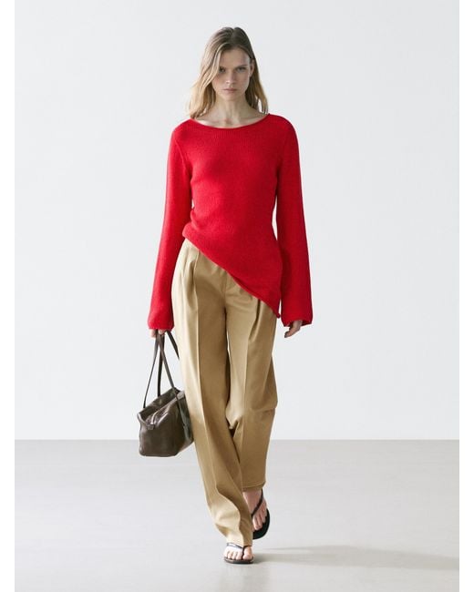 MASSIMO DUTTI Natural Straight-Leg Trousers With Pleated Detail