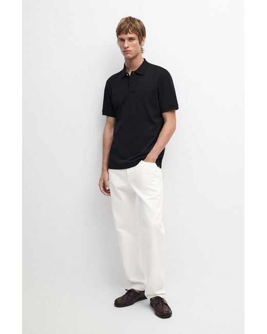 MASSIMO DUTTI Blue Micro Textured Cotton Piqué Polo Shirt for men