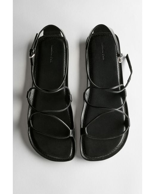 MASSIMO DUTTI Black Strappy Flat Sandals