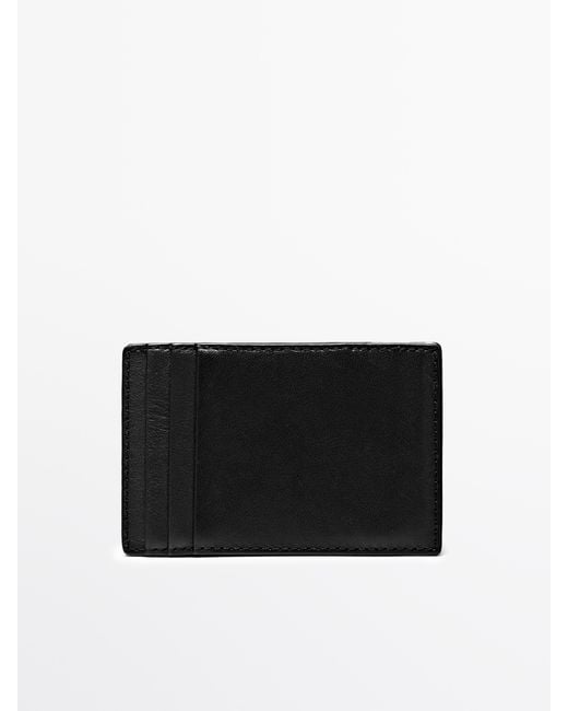 MASSIMO DUTTI Black Nappa Leather "Magic" Vertical Wallet for men