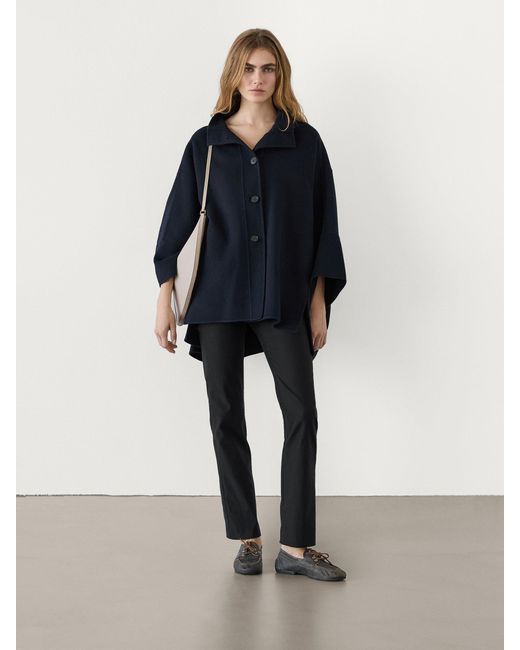 MASSIMO DUTTI Blue Wool Blend Voluminous Cape