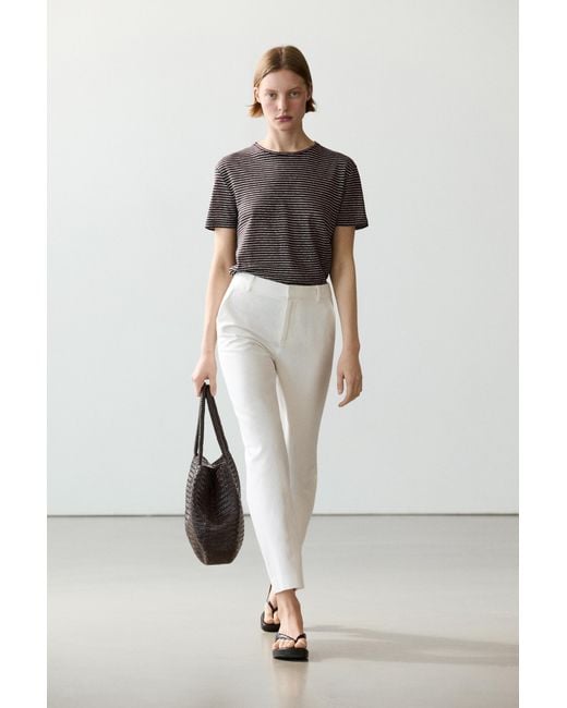 MASSIMO DUTTI White Slim Fit Linen Blend Pants