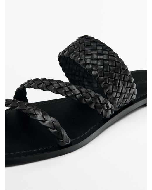 MASSIMO DUTTI White Flat Slider Sandals With Woven Straps