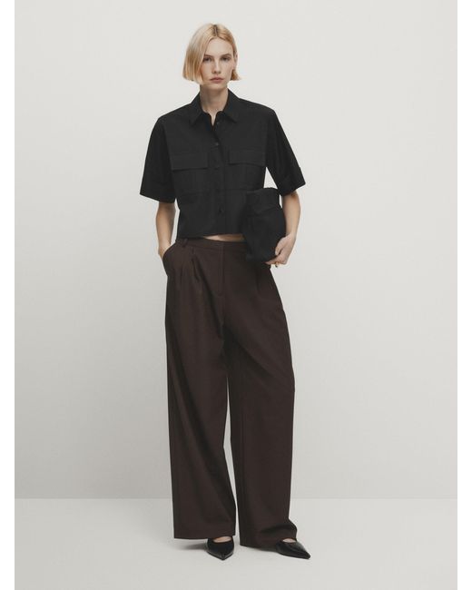 MASSIMO DUTTI Natural Wide-Leg Trousers With Darts