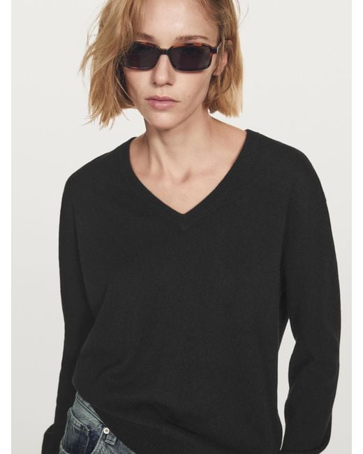 Jersey Punto Cuello Pico 100% Cashmere MASSIMO DUTTI de color Black