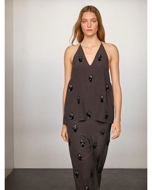 MASSIMO DUTTI Gray Flowing Trousers With Floral Appliqués