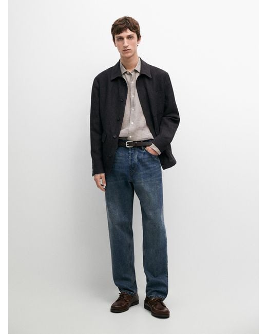 MASSIMO DUTTI Blue Total Look Mottled Linen Jacket for men