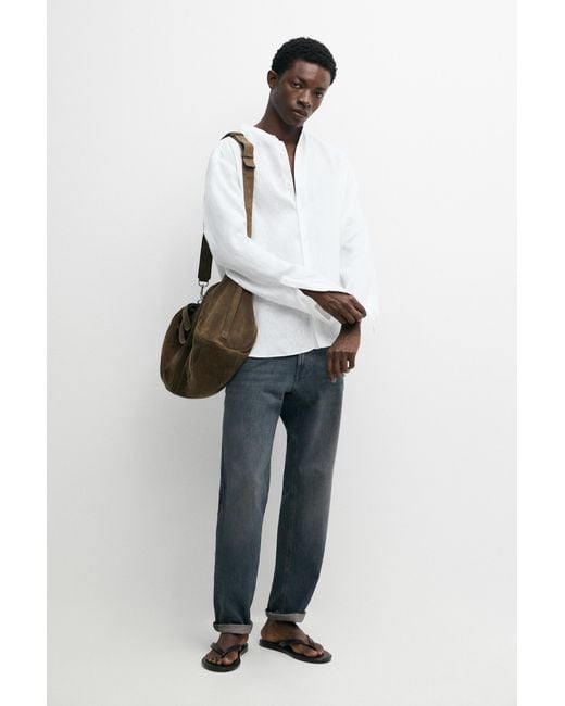 MASSIMO DUTTI White 100% Linen Regular Fit Shirt for men