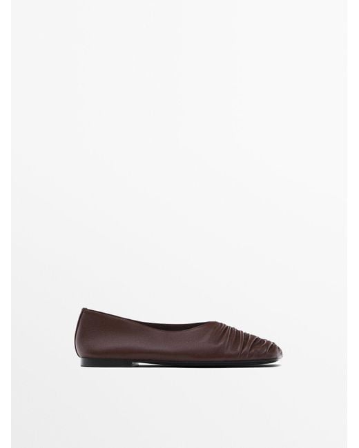 MASSIMO DUTTI White Gathered Soft Ballet Flats
