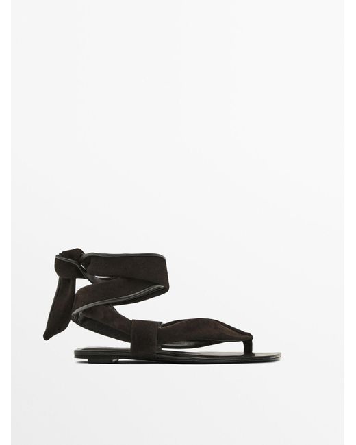 MASSIMO DUTTI Platte Suède Sandaal in het White