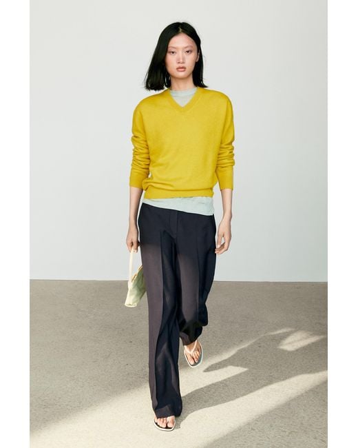 MASSIMO DUTTI Yellow 100% Cashmere Knit Sweater