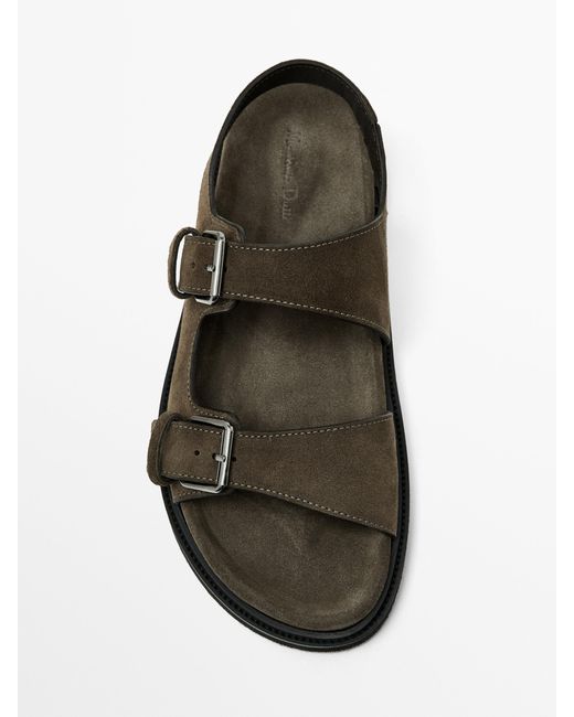 MASSIMO DUTTI White Buckle Split-Leather Sandals for men