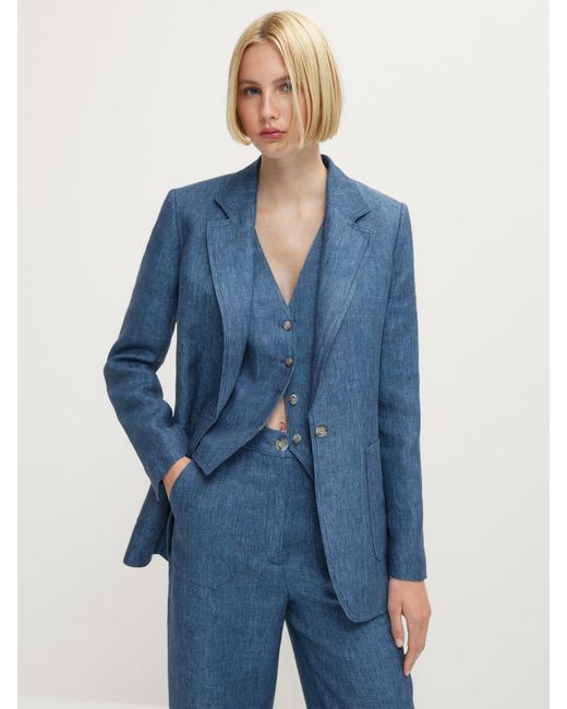 massimo dutti NAVY BLUE Denim And Linen Suit Blazer