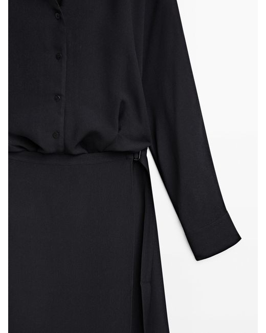MASSIMO DUTTI Long Pareo Shirt Dress in Black | Lyst