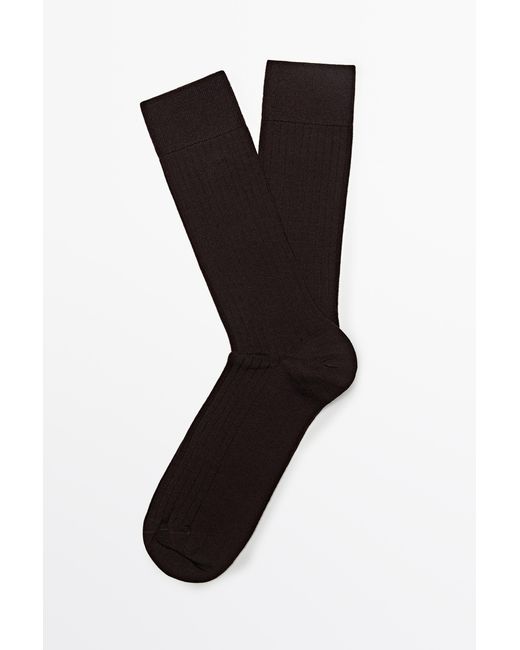 MASSIMO DUTTI Black Ribbed Dress Socks for men