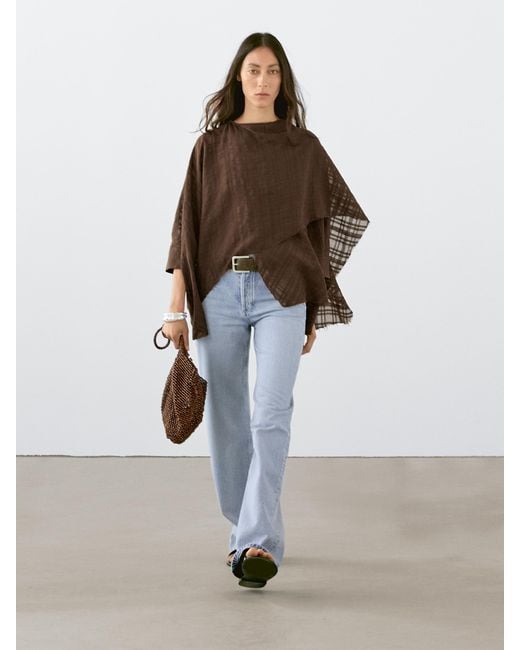 MASSIMO DUTTI Brown Check Linen Blend Cape