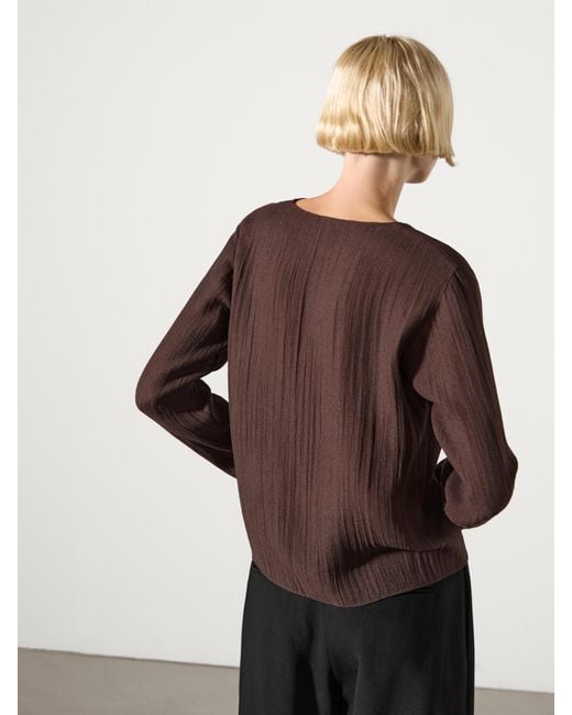 MASSIMO DUTTI Brown Ruffled V-Neck Shirt