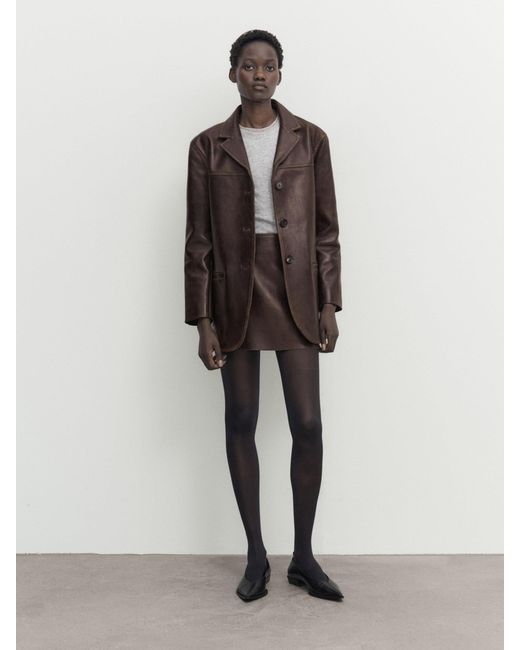 MASSIMO DUTTI Distressed Effect Nappa Leather Mini Skirt Lyst UK