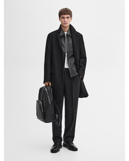 MASSIMO DUTTI Black Relaxed Fit Pinstripe Trousers for men