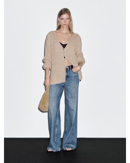Cárdigan Punto Jaspeado MASSIMO DUTTI de color White