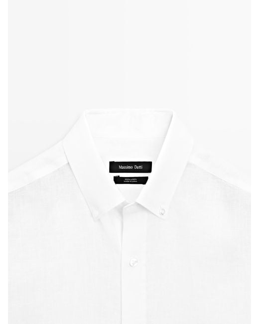 MASSIMO DUTTI White 100% Linen Regular Fit Shirt for men