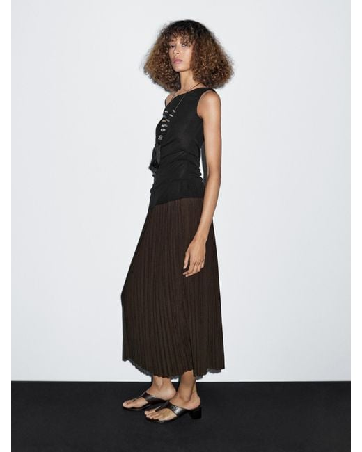 Falda Midi Plisada MASSIMO DUTTI de color White
