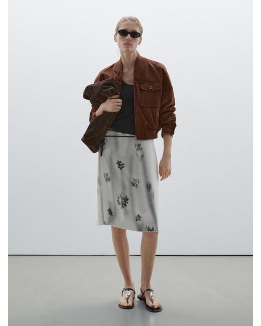 MASSIMO DUTTI Gray Printed Skirt With Tie Waist