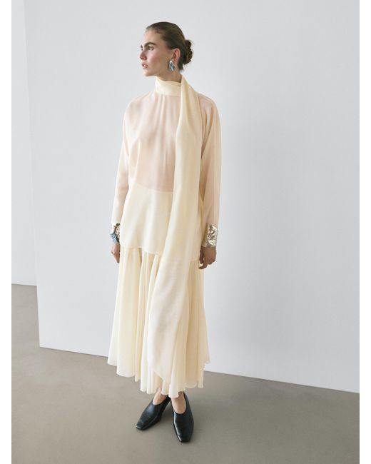 MASSIMO DUTTI White Flowing Blouse With Tie Detail