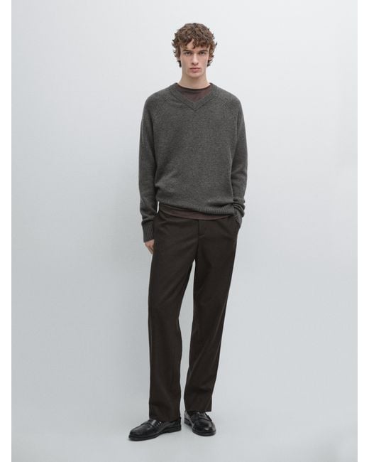 MASSIMO DUTTI Gray Total Look Wool Blend Trousers for men