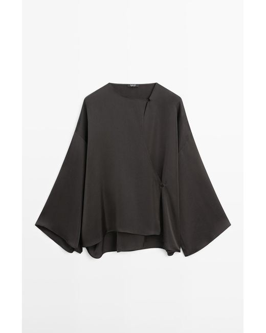 MASSIMO DUTTI Soepelvallende Wikkelblouse in het Black